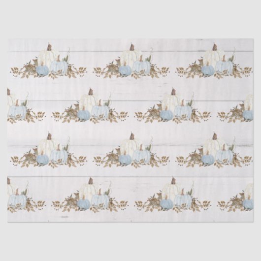Fall Bladeren Pompoen Waterverf Blauw N Wit Rustie Tissuepapier (Voorkant)