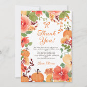 Fall Bow Boho Little pumpkin floral baby shower Bedankkaart (Voorkant)