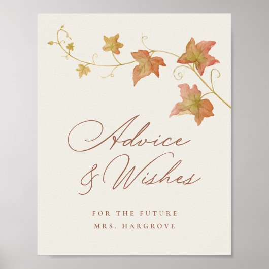 Fall Bridal Shower Advice & Wishes Printable Sign Poster (Voorkant)