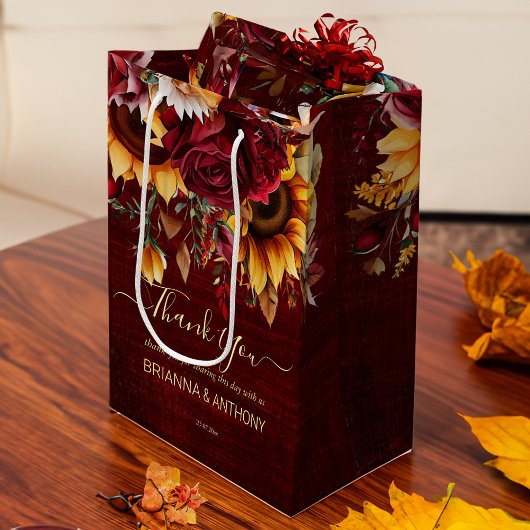 Fall bruiloft bogunde rozen zonnebloemen medium cadeauzakje