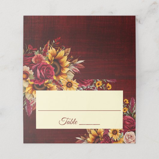 Fall bruiloft bogundy rozen gele zonnebloemen (Buitenkant ongevouwen)