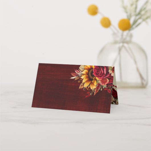 Fall bruiloft bogundy rozen gele zonnebloemen (Achterkant)