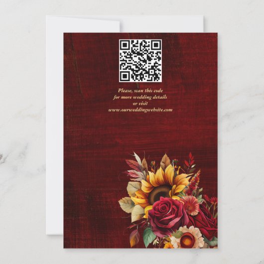Fall bruiloft bogundy rozen gele zonnebloemen save the date (Achterkant)
