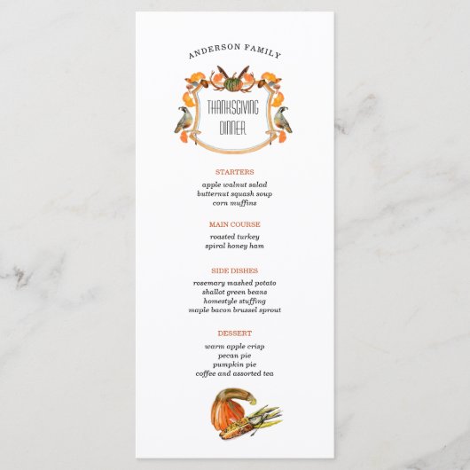 Fall Crest Thanksgiving menu du dîner (Devant)