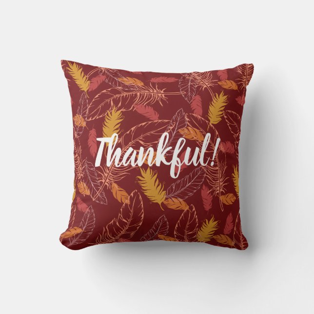 Fall Feathers Thankful/Blessed Throw Pillow Kussen (Voorkant)
