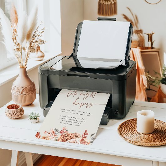 Fall Floral Baby Shower Late Night Diapers Sign Poster