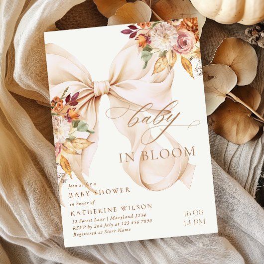 Fall Floral Bow Baby Shower Invitation