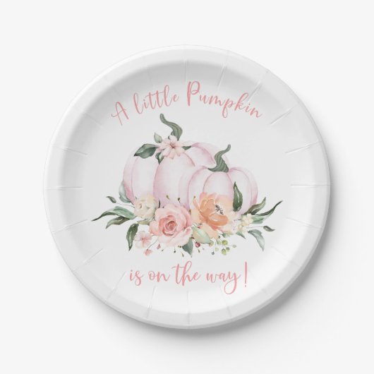 Fall Floral Little Pumpkin Baby Shower Papieren Bordje (Voorkant)