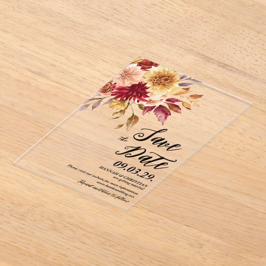 Fall Floral Save the date Acryl Uitnodigingen (Laagn)
