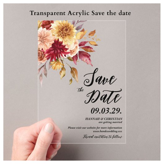 Fall Floral Save the date Acryl Uitnodigingen