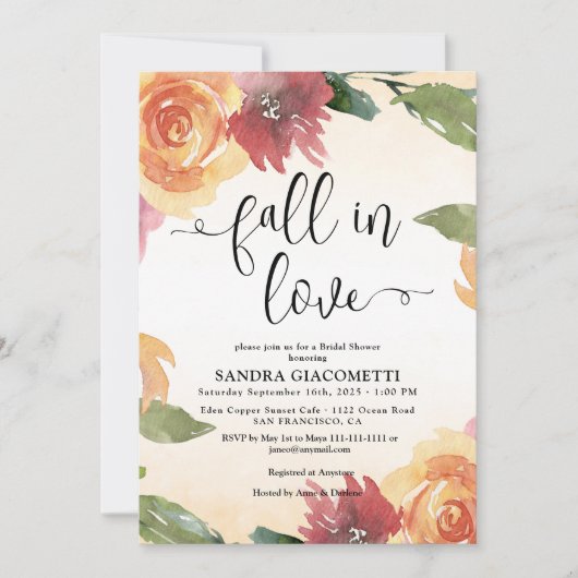 Fall Floral Scripture Bridal Shower Invitation Kaart (Voorkant)