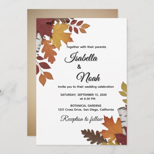 Fall Floral Wedding Invitation Kaart (Voorkant / Achterkant)