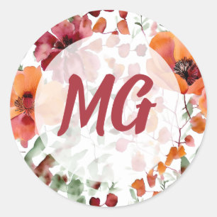 Fall-florale monogrammen ronde sticker