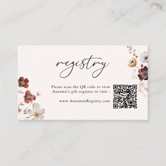 Fall Florals QR Code Gift Registry Informatiekaartje (Voorkant)