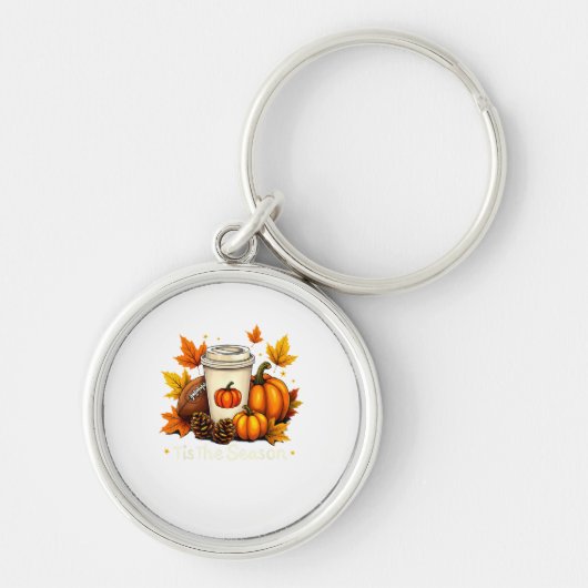 Fall Football Tis The Season Pumpkin Autumn Coffee Sleutelhanger (Voorkant)