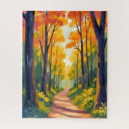 Fall Forest Path | Autumn Foliage Watercolor Legpuzzel