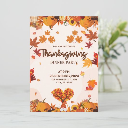 Fall Gnome with Pumpkins Heart Tree Art Kaart (Staand voorkant)