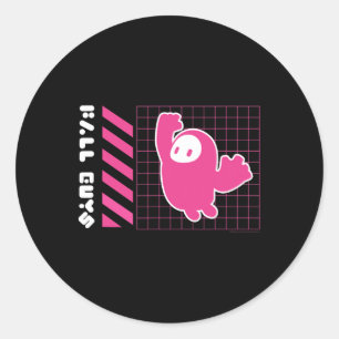 Fall Guys Neon Grid Springende Bean Gamer Vibes  Ronde Sticker