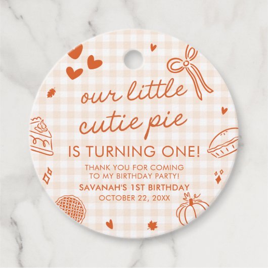 Fall Hand Drawn A Little Cutie Pie 1st Birthday Bedankjes Labels (Voorkant)