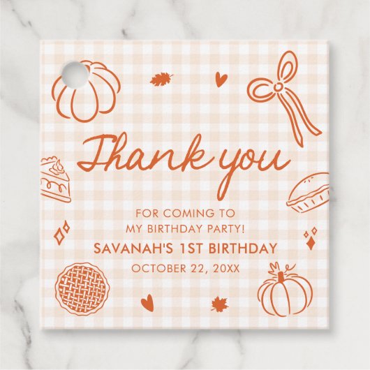 Fall Hand Drawn A Little Cutie Pie 1st Birthday Bedankjes Labels (Voorkant)