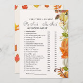 Fall He said she said Bridal shower game card Aankondiging (Voorkant / Achterkant)