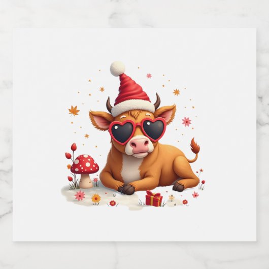 Fall Highland Cow Pumpkin Bow Christmas Girls Kids Sparkling Wijnetiket (Enkel label)