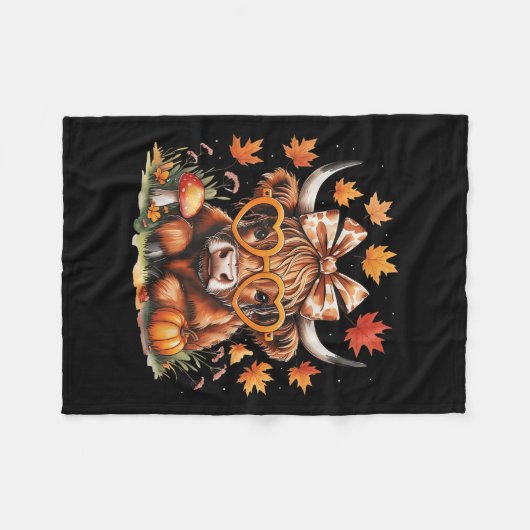 Fall Highland Cow Pumpkin Bow Thanksgiving Fall Gi Fleece Deken (Voorkant (Horizontaal))