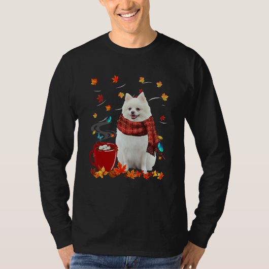 Fall Hot Chocolate White Pomeranian T-shirt (Voorkant)