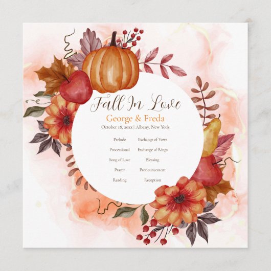 Fall In Love Automne Citrouille Wedding Programme (Devant)