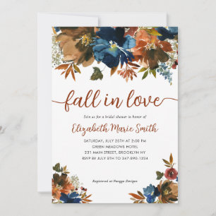 Fall in Love Bloemen Navyblauw Bruine Bruiloft Bor Kaart