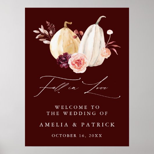 Fall in Love Burgundy Automne Mariage Affiche de b (Devant)