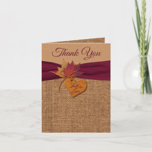 Fall in Love Burlap, Carte de remerciements Mariag