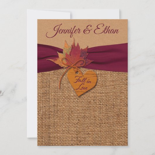 Fall in Love Burlap, Faire-part de mariage Feuille (Devant)
