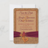 Fall in Love Burlap, Feuilles Save the Date (small (Devant)