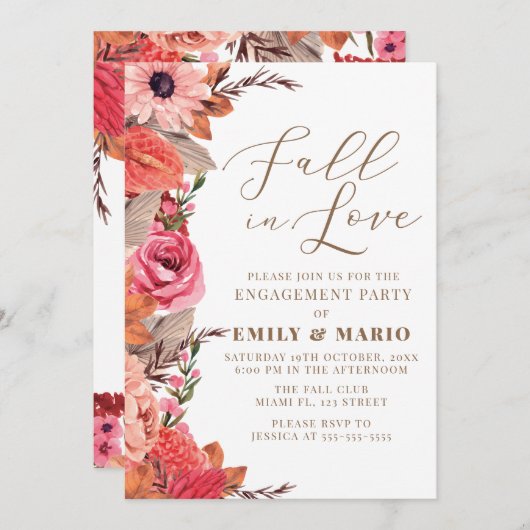 Fall In Love Engagement Invitation (Devant / Derrière)