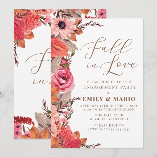 Fall In Love Engagement Invitation Kaart (Voorkant / Achterkant)