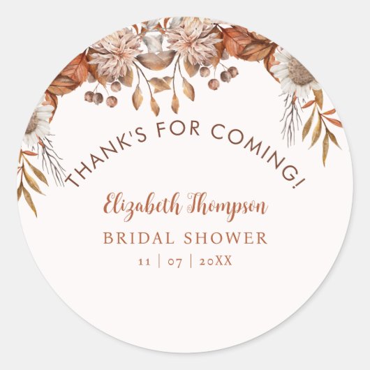 Fall in Love Fall Bridal Shower Ronde Sticker (Voorkant)