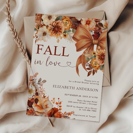 Fall In Love Floral Bridal Shower Party Kaart