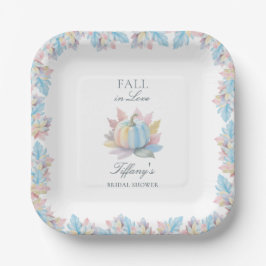 Fall in Love Pastel Blue Pumpkin Bridal Shower Papieren Bordje