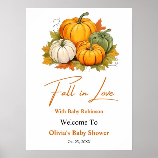 Fall in Love Pumpkin Baby Shower Welcome  Poster (Voorkant)