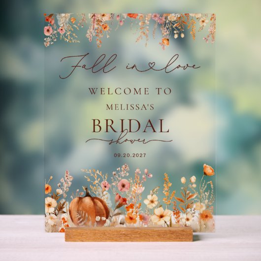 Fall in Love Pumpkin Bridal Shower Welcome Acryl Bord (Neutraal)