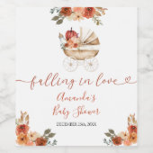 Fall In Love Pumpkin Stroller Floral Baby Shower Wijn Etiket (Enkel label)