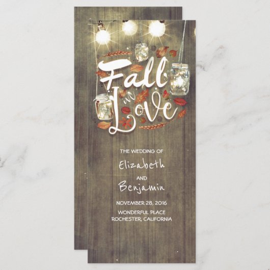 Fall in Love Rustic Wedding Programmes (Devant / Derrière)