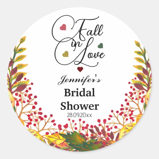 Fall in Love Script Floral Bridal Shower Ronde Sticker (Voorkant)