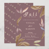 Fall In Love Watercolor Bladeren Bruiloft Kaart (Voorkant / Achterkant)