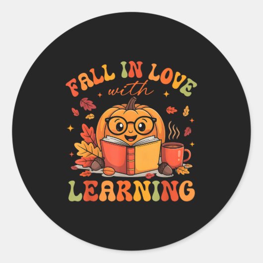 Fall In Love With Learning Autum Thanksgiving Teac Ronde Sticker (Voorkant)