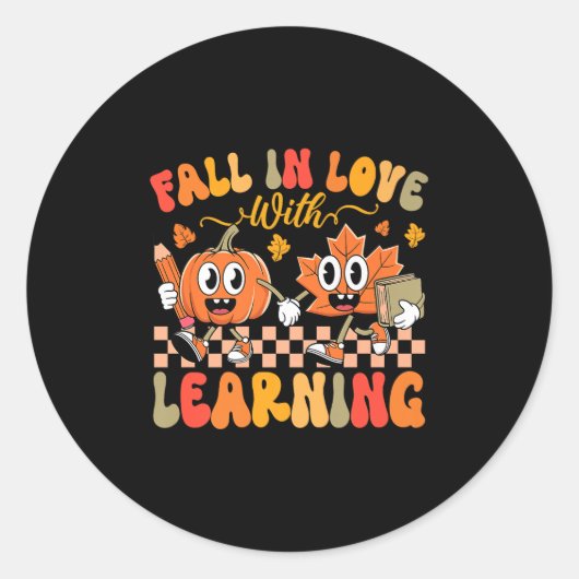 Fall In Love With Learning Autumn Teacher Premium  Ronde Sticker (Voorkant)