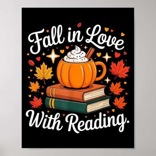 Fall In Love With Reading Autumn Pumpkin Mug Book Poster (Voorkant)