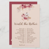 Fall In love Would She Rather Bridal Shower Game (Voorkant / Achterkant)