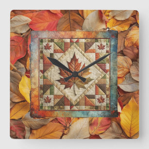 Fall laat kleurrijke herfstklok achter vierkante klok